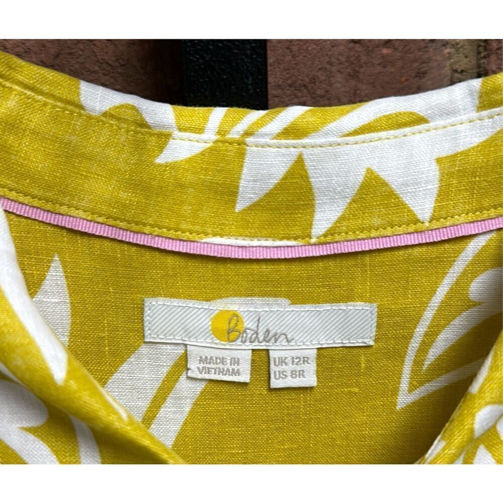 Boden Women’s Mustard Print Linen Long Sleeve Button Down Size 8R - Picture 3 of 6